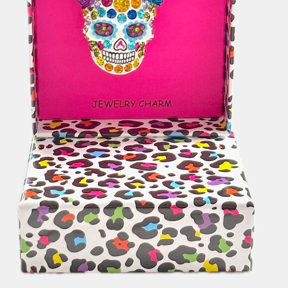 Betsey Johnson Sugar Skull Bag Charm Jeweled Fob KeyChain Day of the Dead NIB - Picture 10 of 11